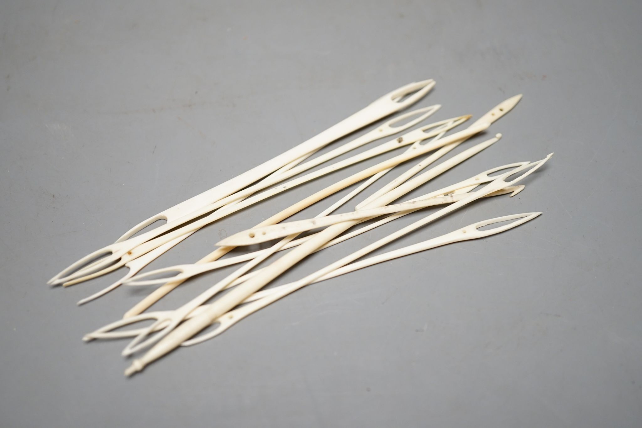 A Chinese export ivory needle case., 16 cms long.